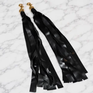 Black Latex Swivel Flogger Pair with Gold Hardware